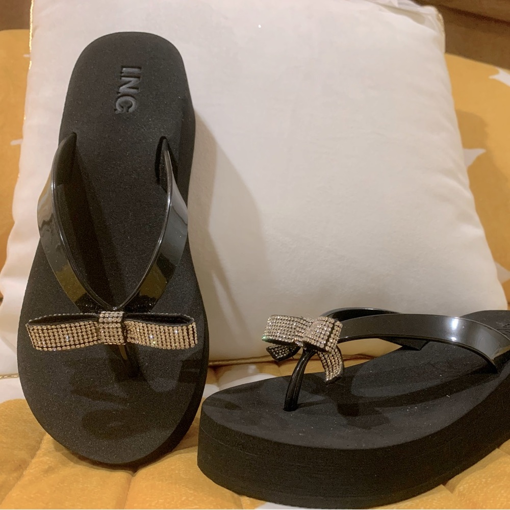 INC Platform Thong Sandal with Rhinestone bow - Never worn